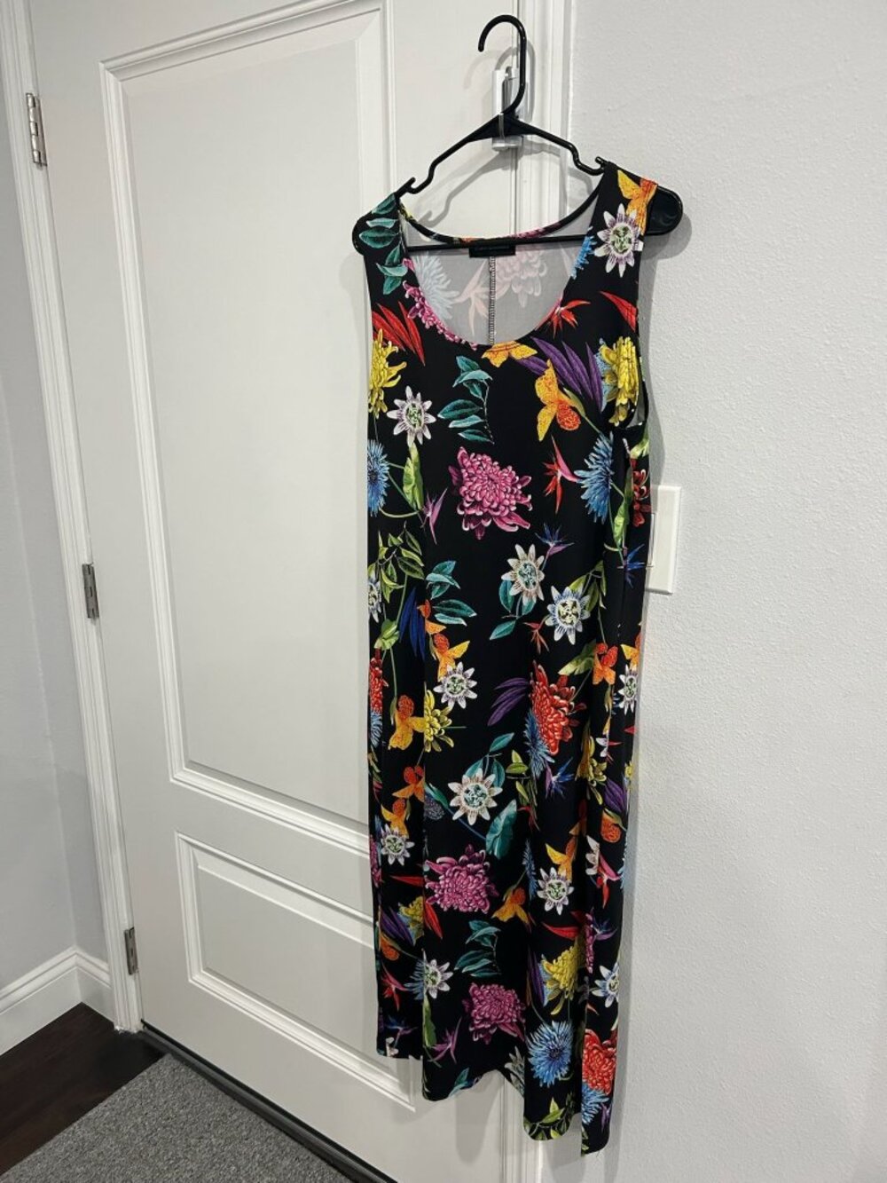 Travel Elements Large Black Floral Sleeveless Midi Dress Polyester Boho - Picture 3 of 12